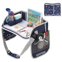 Keezi Kids Travel Tray Portable Car Seat Lap Desk Organiser with Tablet Holder for Car and Airplane Blue