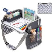 Keezi Kids Travel Tray Car Seat Lap Desk Organiser with Tablet Holder Cup Holder Foldable Side Wings Grey
