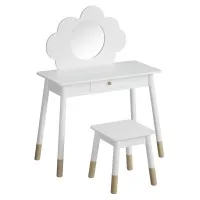Keezi Kids Dressing Table & Chair Set - White Vanity with Mirror, Drawer, MDF & Rubberwood, Safe Rounded Corners Keezi Kids Dressing Table & Chair Set - White Vanity with Mirror, Drawer, MDF & Rubberwood, Safe Rounded Corners
