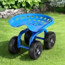 Gardeon Garden Seat 360° Swivel, Adjustable Height, Heavy Duty Steel Frame, 150kg Capacity, All-Terrain Wheels, Blue