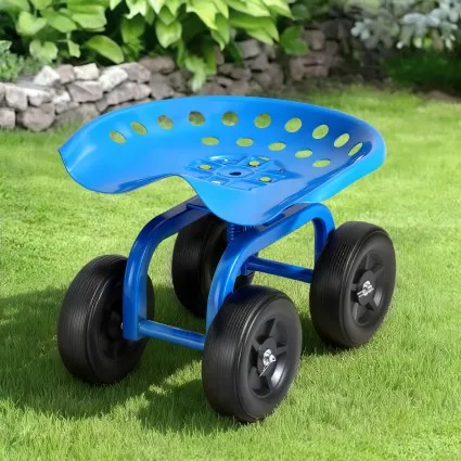 Gardeon Garden Seat 360° Swivel, Adjustable Height, Heavy Duty Steel Frame, 150kg Capacity, All-Terrain Wheels, Blue