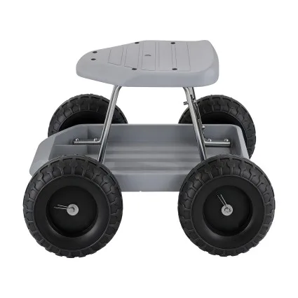 Gardeon Rolling Garden Cart Seat with Tool Tray, 440lbs Capacity, All-Terrain Wheels, Steel Frame, Grey/Black