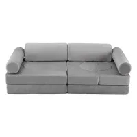 Keezi 12 Piece Modular Kids Play Couch Sofa Set with Washable Covers and 9+ Shapes Grey Indoor Playroom Use