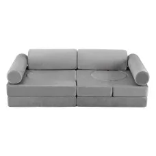 Keezi 12 Piece Modular Kids Play Couch Sofa Set with Washable Covers and 9+ Shapes Grey Indoor Playroom Use