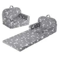 Keezi Kids 2-in-1 Fold Out Sofa Bed with Washable Cover Glow in the Dark Storage Pocket Grey
