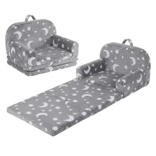 Keezi Kids 2-in-1 Fold Out Sofa Bed with Washable Cover Glow in the Dark Storage Pocket Grey