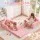 Keezi Kids 2-in-1 Fold Out Sofa Bed with Washable Cover, Glow Pattern, Storage Pocket and Carry Handle Pink