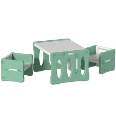 Keezi 3PCS Kids Table and Chairs Set, HDPE, Multipurpose, Durable, Lightweight, Easy to Assemble, Ages 3+, Green