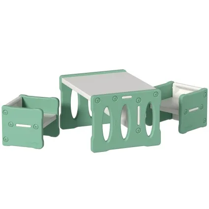 Keezi 3PCS Kids Table and Chairs Set, HDPE, Multipurpose, Durable, Lightweight, Easy to Assemble, Ages 3+, Green