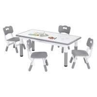 Keezi Kids Adjustable Table and 4 Chairs Set Height Adjustable Draw on Desktop Grey White 3+ yrs Comfortable