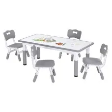 Keezi Kids Adjustable Table and 4 Chairs Set Height Adjustable Draw on Desktop Grey White 3+ yrs Comfortable