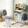 Keezi Kids Adjustable Ergonomic Study Desk & Chair Set with LED Lamp, Metal Drawer, Green - Height Adjustable 64-76cm