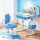 Keezi Ergonomic Kids Study Desk & Chair Set, Adjustable Height, Tiltable Desktop, LED Lamp, Blue, Durable Iron/MDF/PP