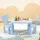 Keezi Kids Table and 2 Chairs Set Blue, Non-Toxic PP, Sturdy, Easy Clean, Ages 3+, 75x52.5x49cm, Indoor