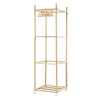 Keezi 135cm Wooden Stuffed Animal Storage Tower with Wheels Elastic Cords Natural Pine Organiser (Tall)