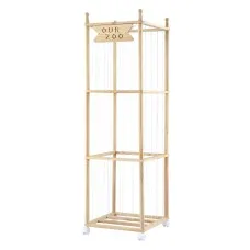 Keezi 135cm Wooden Stuffed Animal Storage Tower with Wheels Elastic Cords Natural Pine Organiser (Tall)