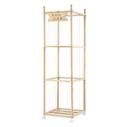 Keezi 135cm Wooden Stuffed Animal Storage Tower with Wheels Elastic Cords Natural Pine Organiser (Tall)