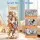 Keezi 135cm Wooden Stuffed Animal Storage Tower with Wheels Elastic Cords Natural Pine Organiser (Tall)