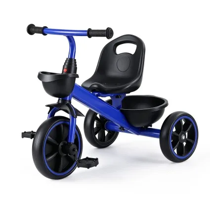 Rigo Kids Tricycle Bike with Basket, Carbon Steel Frame, Solid Puncture Proof Wheels, Indoor Outdoor Use, Blue