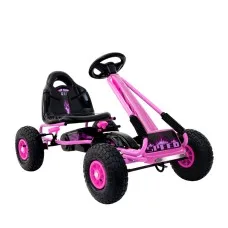 RIGO Kids Pedal Go Kart - Pink Racing Car with Rubber Tyres, Safe Design, Adjustable Seat for Ages 3+, 30kg Capacity