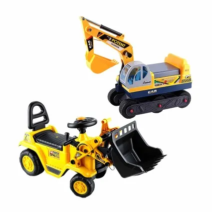 Keezi Kids Ride On Bulldozer and Digger with Helmet, Moving Bucket, Manual Levers, Yellow Outdoor Sandpit Toy