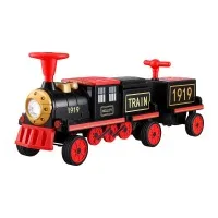 Rigo Kids 12V Ride On Train Car with Detachable Carriage, 2 Seater, MP3 Player and LED Headlights Red