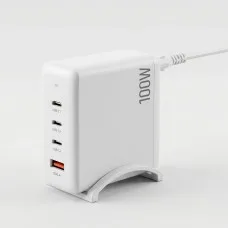 Devanti 100W GaN USB-C Charger 4 Port Desktop Station White 3x USB-C 1x USB-A Fast PD Charging 100W Total