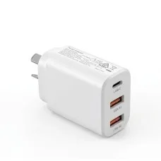 Devanti 30W USB-C Charger 3 Port Fast PD Wall Charger White Type C and Dual USB A AU Plug Compatible