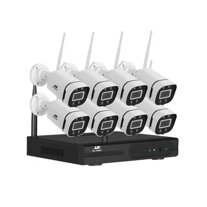 UL-TECH Wireless CCTV Security System: 8CH NVR, 8 Cameras, 3MP Full HD, Night Vision, Two-Way Audio, IP65 Waterproof