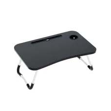 Artiss Foldable Laptop Desk Table, 60x40cm MDF, Adjustable Portable Lap Tray with Cup Holder & Tablet Slot, Black
