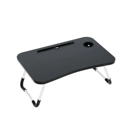 Artiss Foldable Laptop Desk Table, 60x40cm MDF, Adjustable Portable Lap Tray with Cup Holder & Tablet Slot, Black