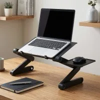 Artiss Aluminium Adjustable Laptop Stand Foldable Lap Desk Portable 10–15.6 inch Computer Riser Black
