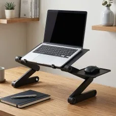 Artiss Aluminium Adjustable Laptop Stand Foldable Lap Desk Portable 10–15.6 inch Computer Riser Black