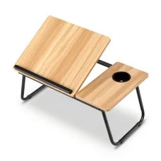 Artiss Oak Foldable Laptop Desk with Adjustable Tilting Desktop and Built in Cupholder for Bed Use 56x32.5x24cm