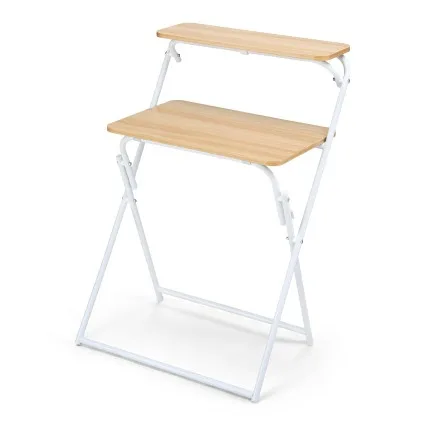 Artiss Oak Foldable Laptop Desk with Adjustable Tilt Tabletop Steel Frame Thick 15mm MDF Top 20kg Capacity 65x44x93.5cm