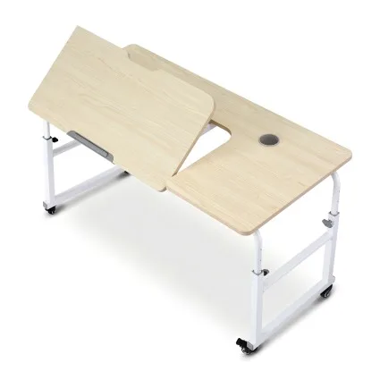 Artiss Mobile Laptop Desk Over-bed Table Adjustable Height Tilting Desktop Light Oak 120x60cm with Mouse Board