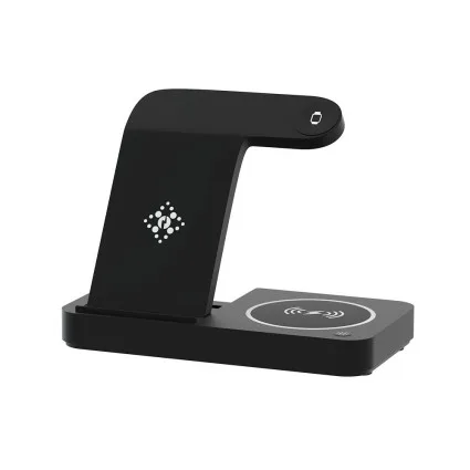 Devanti 4-in-1 Wireless Charger Station, Fast Charging, Foldable, Black, Qi-Certified for Phone, iWatch, Airpods