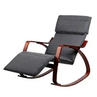 Artiss Bentwood Rocking Armchair with 5-Range Adjustable Footrest Charcoal Grey Linen Nursing Chair