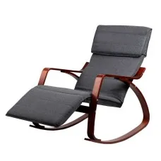 Artiss Bentwood Rocking Armchair with 5-Range Adjustable Footrest Charcoal Grey Linen Nursing Chair