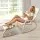 Artiss Bentwood Rocking Armchair Set with Footstool - 100% Cotton Beige Fabric, Durable Birch, High-Density Foam