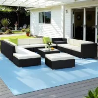 Gardeon 13-Piece Outdoor Sofa Set - UV-Resistant Wicker, Aluminium Frame, Glass Top, Cushions, Water-Resistant Cover