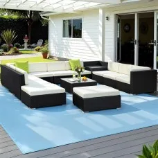 Gardeon 13-Piece Outdoor Sofa Set - UV-Resistant Wicker, Aluminium Frame, Glass Top, Cushions, Water-Resistant Cover