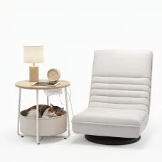 Artiss Floor Lounge and Round Coffee Table Set with Charging Station White 150kg and 35kg Capacities