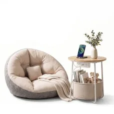 Artiss Floor Lounge Sofa Bed and Coffee Table Set with Charging Station 150kg and 35kg Beige Grey