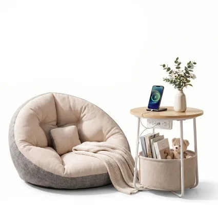 Artiss Floor Lounge Sofa Bed and Coffee Table Set with Charging Station 150kg and 35kg Beige Grey