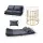 Artiss Floor Lounge Sofa Bed and 2-Tier Coffee Table Set Adjustable Charcoal White and Gold