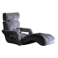 Artiss Floor Lounge Sofa Bed with Armrest, Adjustable Flocking Fabric, Charcoal, 195cm, Foldable & Cushioned