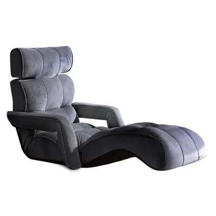 Artiss Floor Lounge Sofa Bed with Armrest, Adjustable Flocking Fabric, Charcoal, 195cm, Foldable & Cushioned