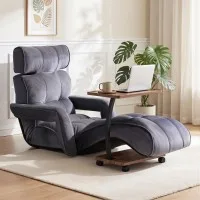 Artiss Floor Lounge and Coffee Table Set Adjustable Charcoal Recliner Sofa Bed with Mobile Table