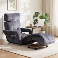 Artiss Floor Lounge and Coffee Table Set Adjustable Charcoal Recliner Sofa Bed with Mobile Table